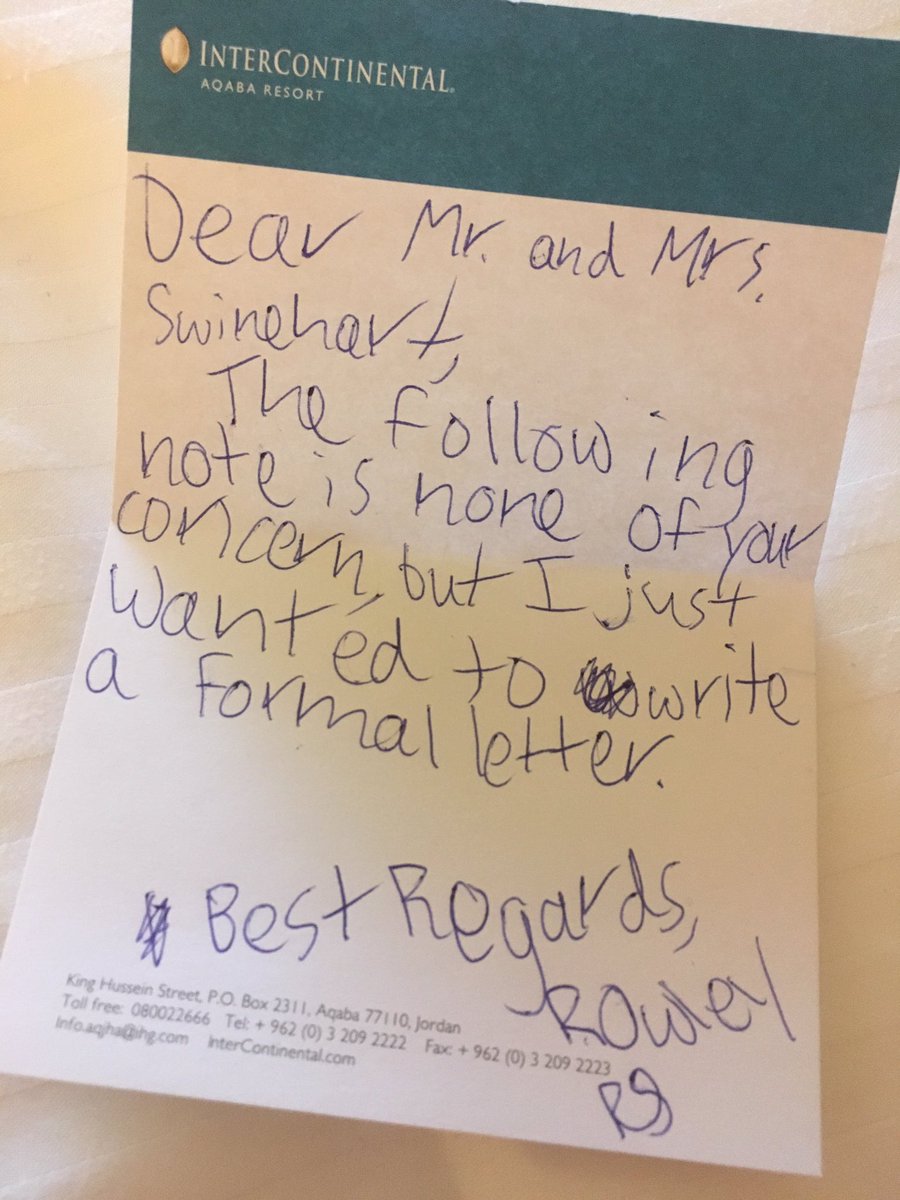 SwinehartJulie's tweet photo. My son slid this under the door to our room. ♥️📝#writeeveryday #knowyouraudience #writeforapurpose #kidsaresilly https://t.co/EkRyu3805K