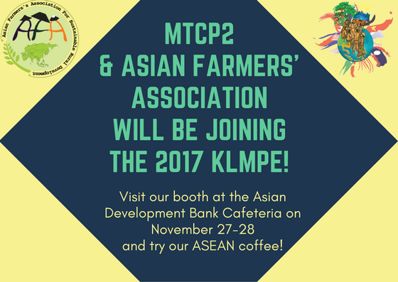 AsiaPacFarmers's tweet photo. MTCP2 will be joining the #KLMPE2017 happening at Asian Development Bank in Mandaluyong City, Philippines! Drop by our booth at the cafeteria to try #ASEANCoffee for #FREE! https://t.co/X5LX00jUCl  #klmpe https://t.co/dClkcYUpm4