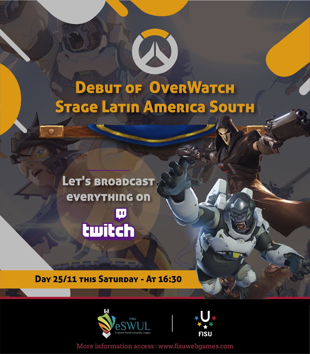 fisuwebgames's tweet photo. After League of Legends and Dota 2, now it's OW's first time in #FisuWebGames! The amazing Petar Neto and Felipe "Tonello" Souza will command the broadcast on https://t.co/PxLpkmIcQB. Stay with us! https://t.co/GVEzViagZ1