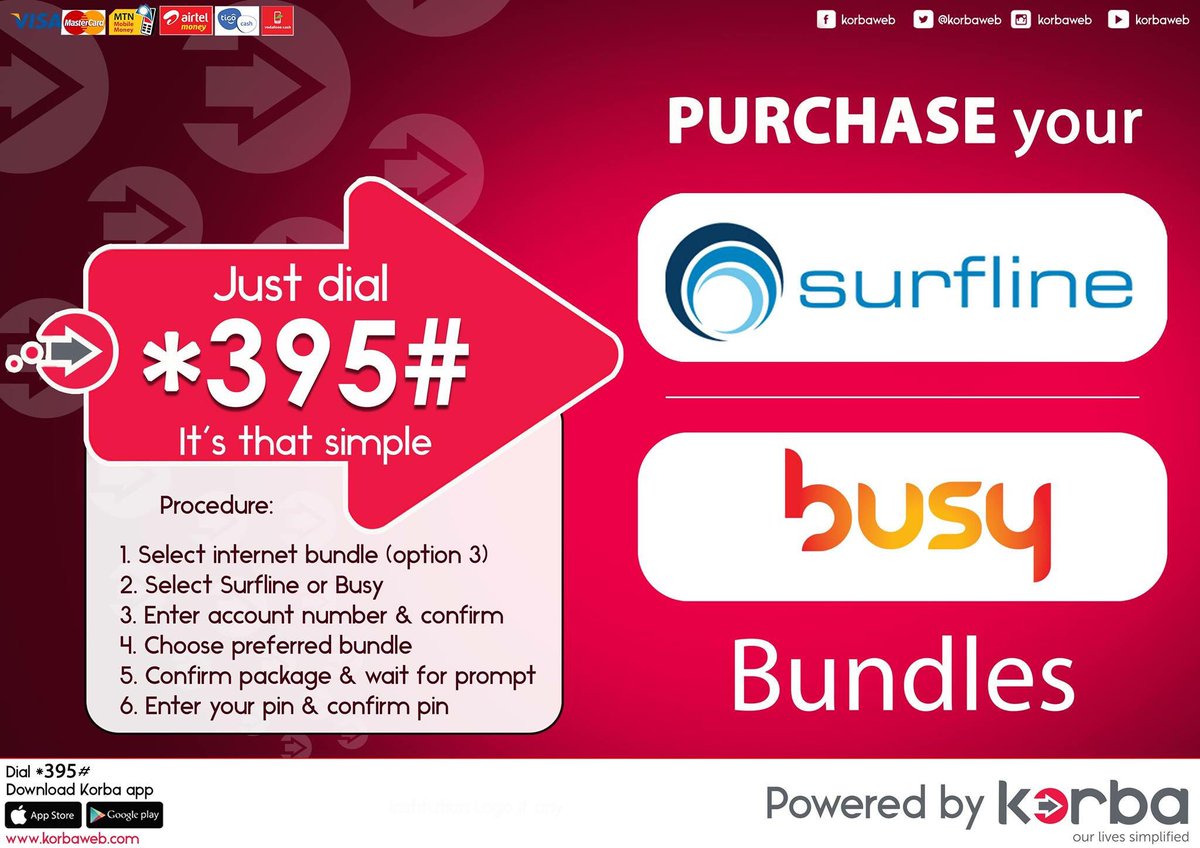 Korba365's tweet photo. No hassle when it comes to buying Surfline or Busy bundles. #Korba does it all. Dial *395#
#Korba
#Korbaweb
#usingisbelieving
#Itsthatsimple https://t.co/gJ2RSjxqcx