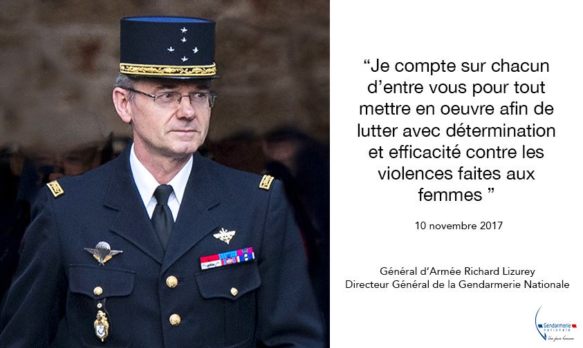 Gendarmerie's tweet photo. #NeRienLaisserPasser Le Général d'Armée Richard Lizurey #DGGN s'est adressé le 10 novembre dernier à tous les gendarmes pour leur rappeler que la gendarmerie est résolument engagée dans la lutte contre les #ViolencesFaitesAuxFemmes #TousMobilisés https://t.co/aw0k7f0G6T