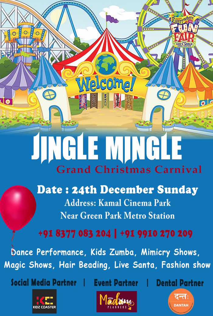 _jinglemingle's tweet photo. Welcome to enjoy our unlimited Fun, Dance Performance, Mimicry Shows, 
Magic Shows and more at Kamal Cinema Park, Near Green Park Metro Station by #Jingle_Mingle #Christmas #Carnival!!

For more details : +91 9910-270-209, +91 8377-083-204 or message me on FB @jinglemingles https://t.co/Vj3Mmmj8X6