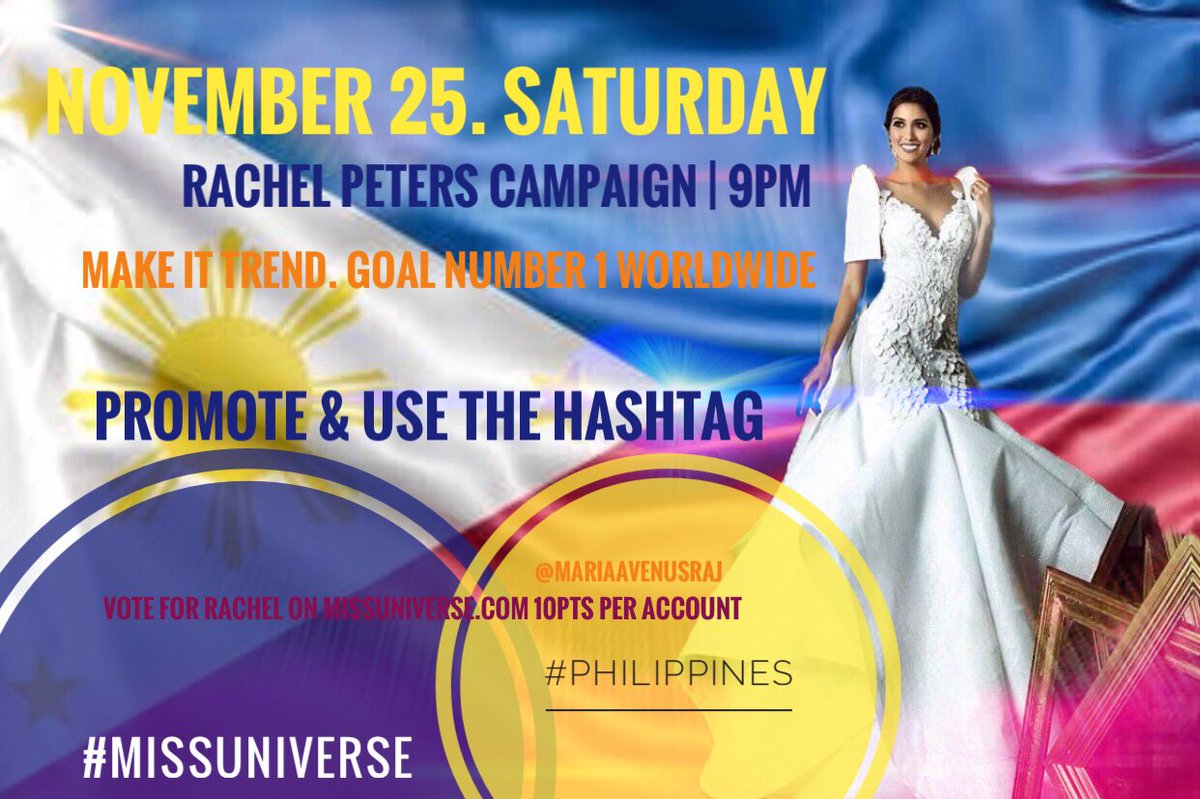 MariaaVenusRaj's tweet photo. Last hurrah, this might be your last chance to make an effort &amp;make her trend tonight! Less than an hour to go, alam niyo na to! Matic na share the word, RT &amp;invite your friends&amp; family to join rachel’s twitter party. Masaya to! Kaya sumali na kayo. 

#MissUniverse #Philippines https://t.co/LozAcROYZk