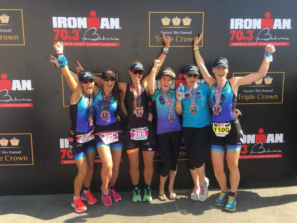 TriBellesAUH's tweet photo. Look at these happy faces! The #tribellesabudhabi girls had a superb morning at #IM703Bahrain #lovethekit #actuallyican #livbeyond #finishers #triathlon #ironman703 #teamworkmakesthedreamwork #bestcheersquadever https://t.co/XKoMW9psQ8