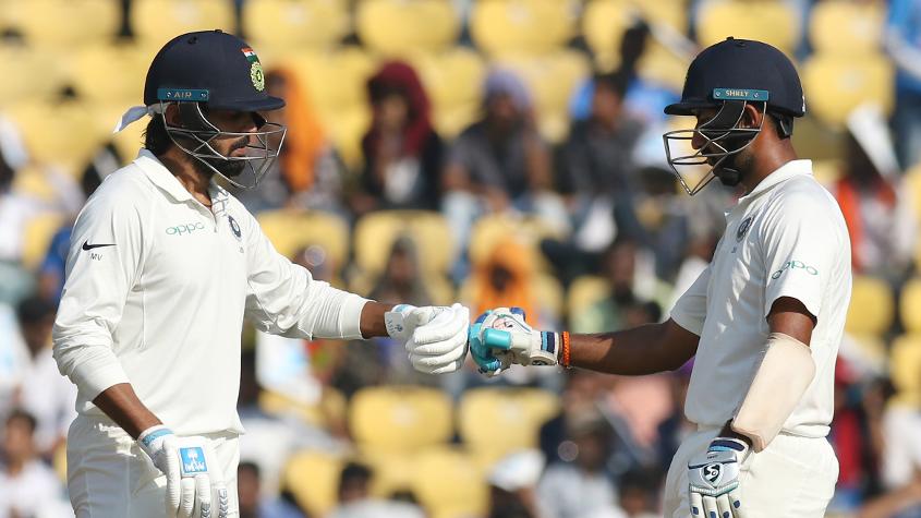 REPORT: Vijay and Pujara's centuries put India in cruise control as they ended Day Two on 312/2, a lead of 107 runs! bit.ly/IndvSL2D2