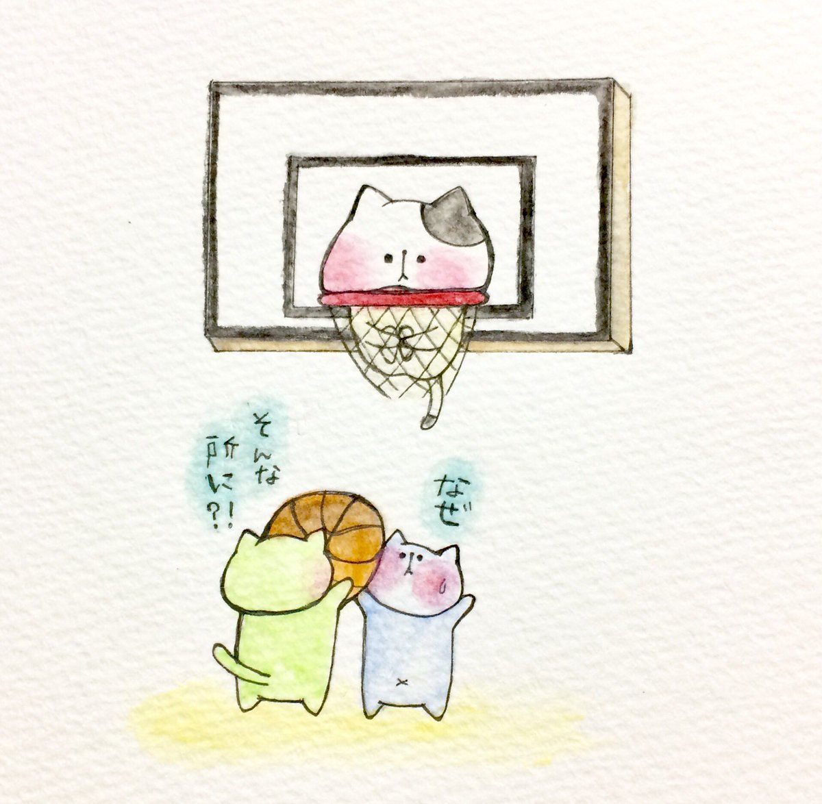 おこにゃん No Twitter 落ち着く場所 バスケ ゴール 落ち着く場所 猫 ネコ ねこ イラスト 可愛い 1日1絵 手描き 癒し 絵描きさんと繋がりたい イラスト好きな人と繋がりたい Cats