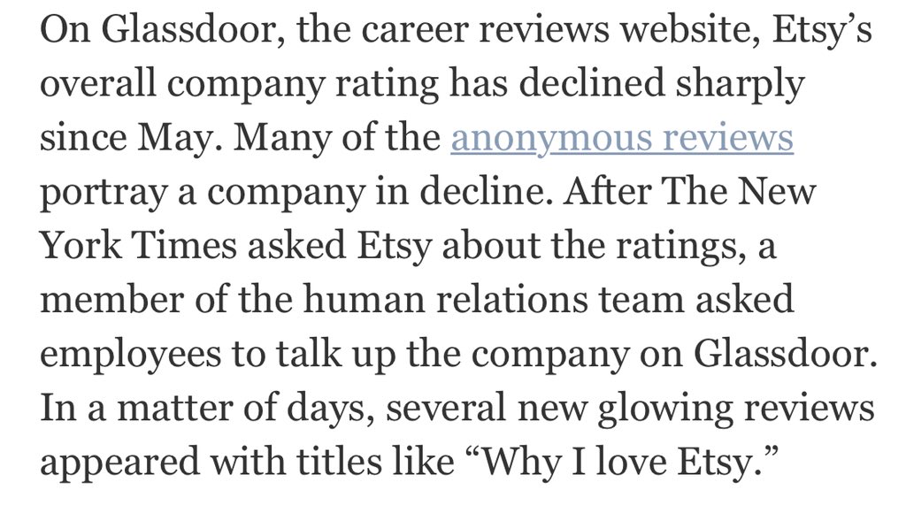 David Gelles On Twitter That Time When Etsy Tried To Boost Its Glassdoor Rating By Asking Employees To Write Nice Things About The Company 4 Https T Co Iutm76omxo
