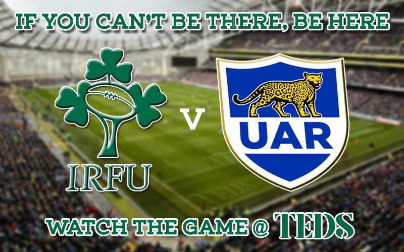 tedsvenue's tweet photo. Head into TEDS for the final GUINNESS series test against Argentina at the Aviva Stadium, kick-off 5.30pm… BIG SCREEN, COLD BEER, HOT WINGS…. 
#cmonireland #irfu #IRLvARG #rugby #munster #irishrugby #tedsbarandvenue #ilovelimerick #limerick https://t.co/ZqxxpVV9bU