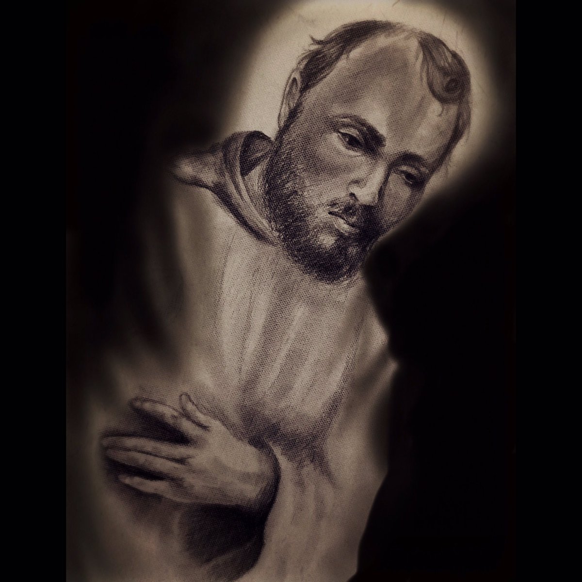 JessyKnuckles's tweet photo. Started on this sketch for a new oil painting that I'm working on as a gift. My rendition of St. Francis ☺️💗 #religiousart #oilpainting #undersketch #stfrancis #painting #art #artnight #draw #art #artist #animals #artnerd #artislife #professional #tattooartist https://t.co/qJW7P7Ccdc
