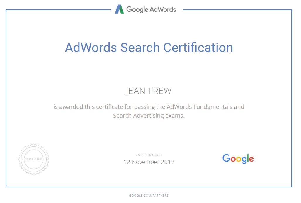 I'm now #Google #Adwords Search Certified. Talk to me today about your #PPC campaigns. goo.gl/At6psc