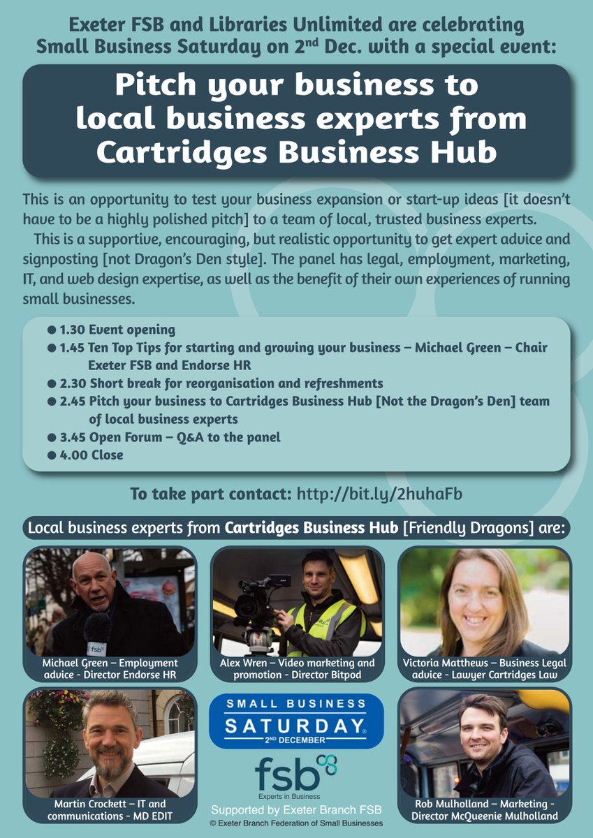 Mik1G's tweet photo. Starting a business? Don't miss 10 top tips and a chance to get free expert advice on small business Saturday. @ExeterLibrary @BIPCDevon @FSBExeter @CartridgesLaw @bitpod_uk @MCMUcomms @eastdevonit https://t.co/Emo9qIYCn8