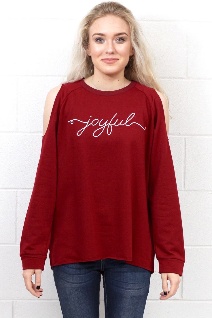 girlfriendsr's tweet photo. JOYFUL GRAPHIC COLD SHOULDER SWEATSHIRT {RED} ❤️ https://t.co/gasFNElkOo