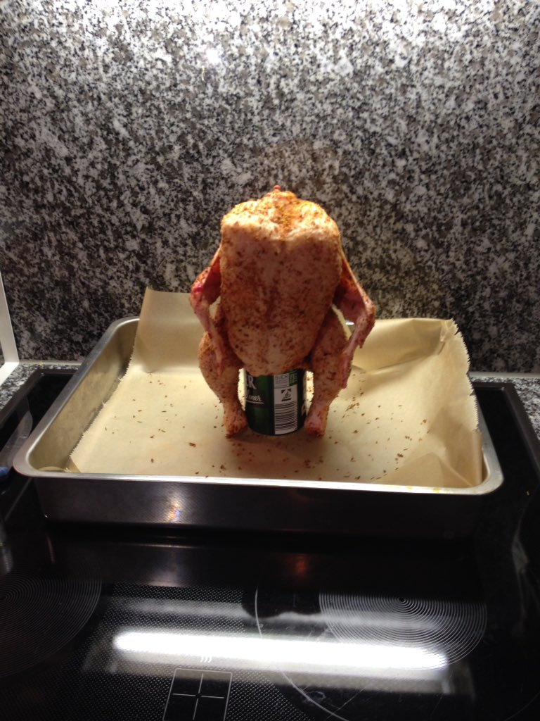 Chicken on a beer can is a thing. We are making chicken on a beer can.