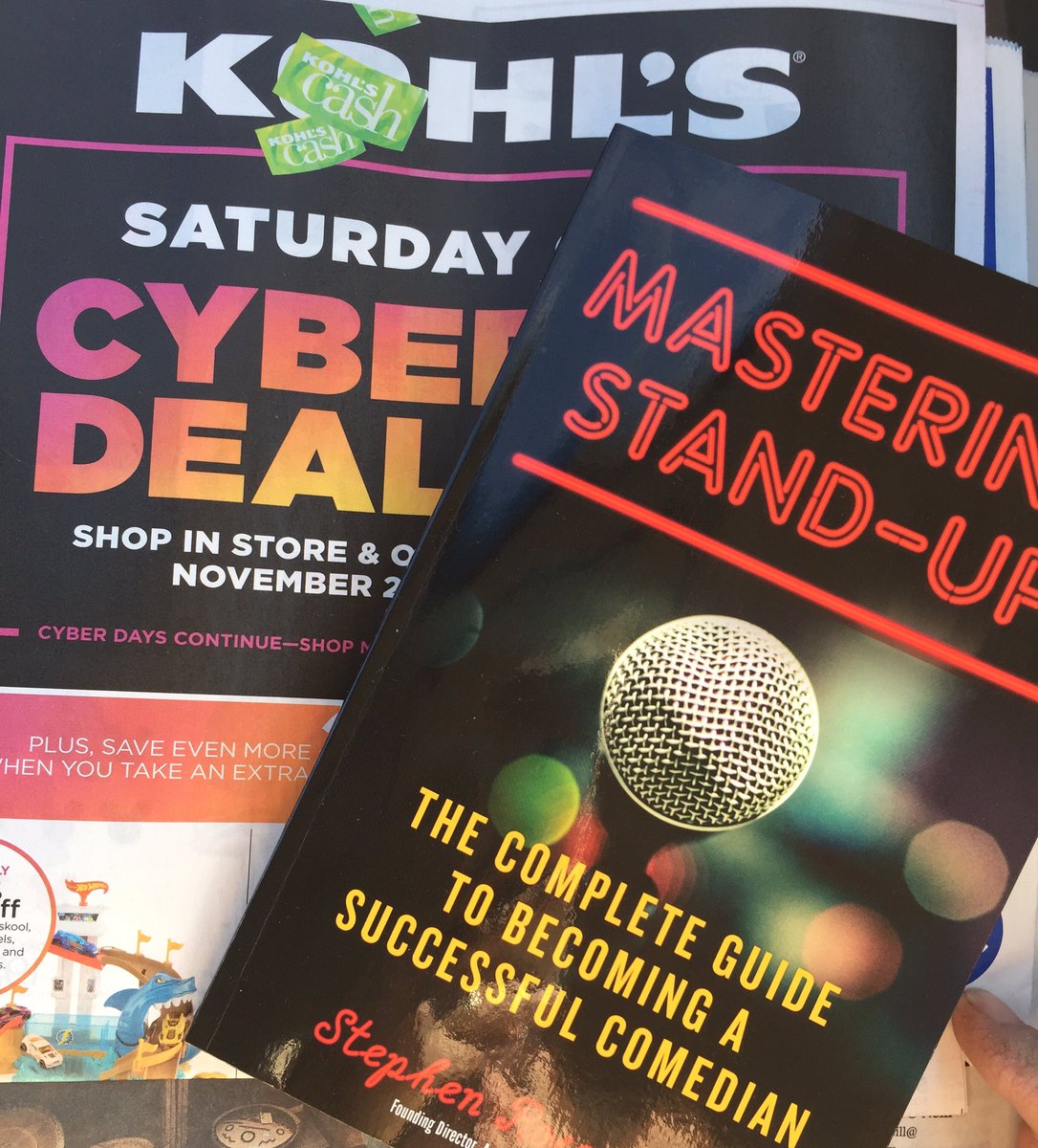 TheVictoriaDay's tweet photo. So many cyber deals but I think I'll show my support/love to #ShopSmall then plan to finish the day off by #LearnBig w/ #MasteringStandUp @RosenfieldBook 😂🤣💕🤣😂 https://t.co/Kae6ubOsql