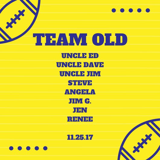 CousinsBowl's tweet photo. Team Old
11.25.17
#CousinsBowl https://t.co/k9pVYkpxAI
