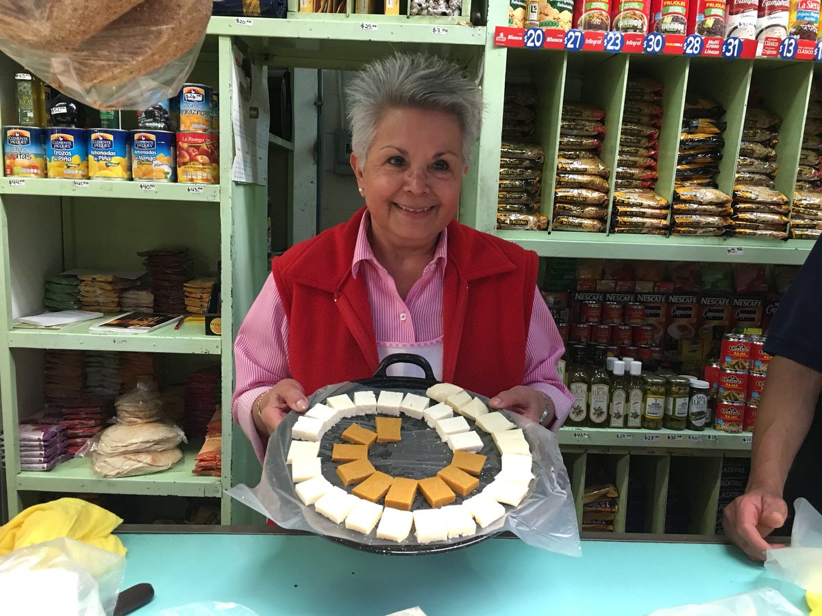CasaJacarandaMX's tweet photo. Here Teresita from Cremería Lupita presenting their selection of cheese from Oaxaca, Chihuahua and Cotija. #Mexicocity #mercadomedellin https://t.co/UHqMAcZbrd