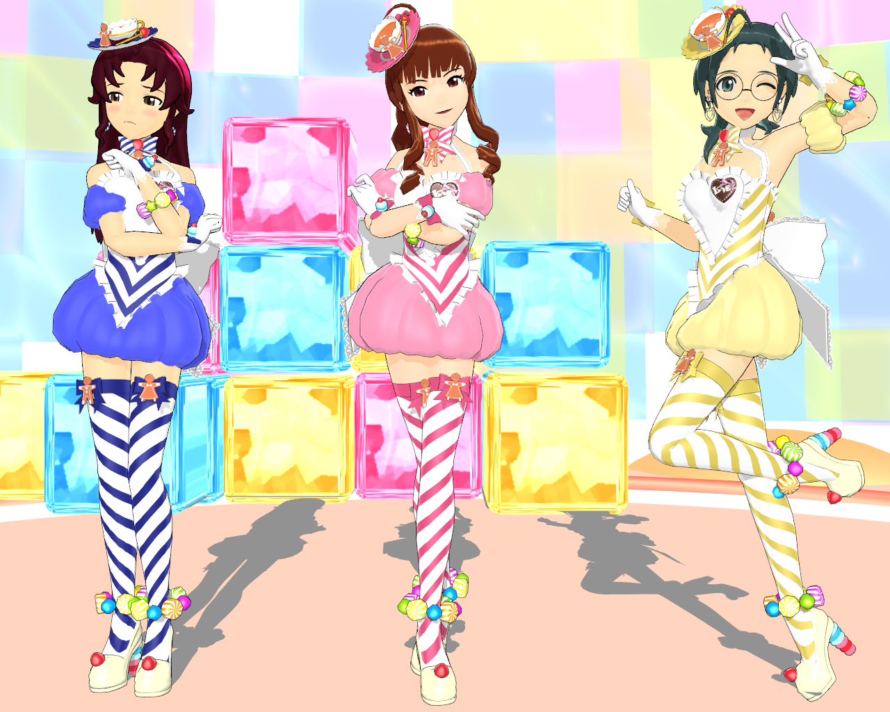 灰色 手洗いとスクワットしろ Mmdモデル ティータイムハピネスｄｓ 日高舞 岡本まなみ 尾崎玲子 流石にこの歳で この格好はアカンのではないか 尾崎は訝しんだ が まなみは兎に角としても舞が堂々とし過ぎてい