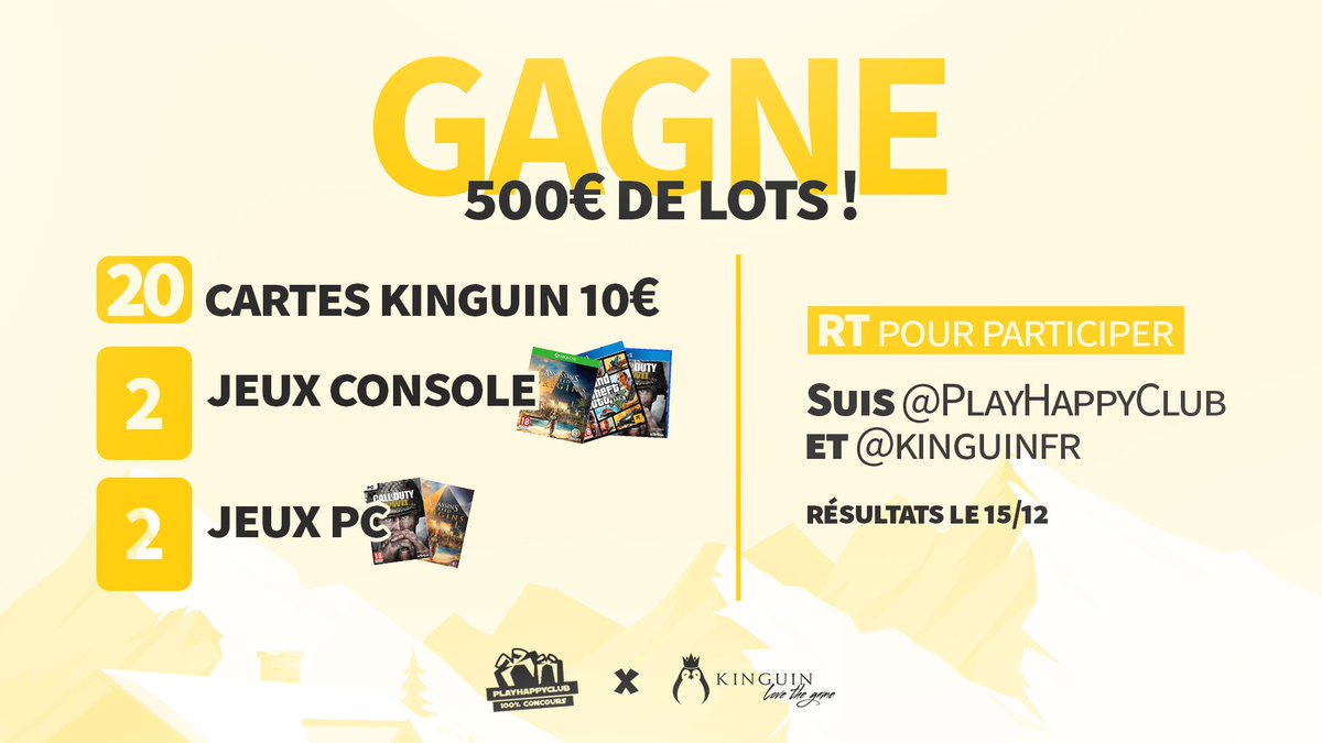 _nicolasbello's tweet photo. Gagne 500€ de lots ! (Jeux &amp; Cartes kdo)
- Partage ce Tweet
- Suis @PlayHappyClub et @KinguinFr
Tu peux aussi :
- Répondre et mentionner un ami qui gagnera lui aussi le même lot si tu es gagnant. https://t.co/iyxuYrpADq