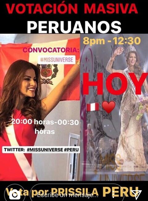 Yo24363591's tweet photo. Apoyen a priscila 
#MissUniverse #Peru https://t.co/XlJxqxxIvb