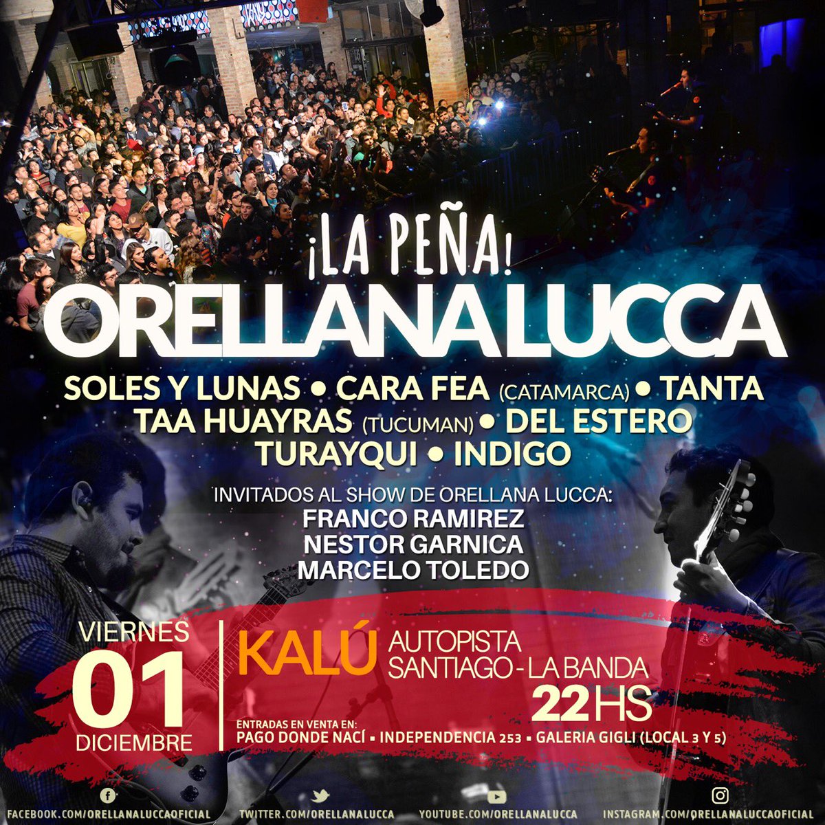 orellanalucca's tweet photo. #LaPeña de Orellana Lucca + artistas invitados! 
1 de Diciembre • Kalú (Autopista Santiago-La Banda) • 22hs
Ya falta menos! #Compartir #Etiquetar https://t.co/ofaIOfyDnO
