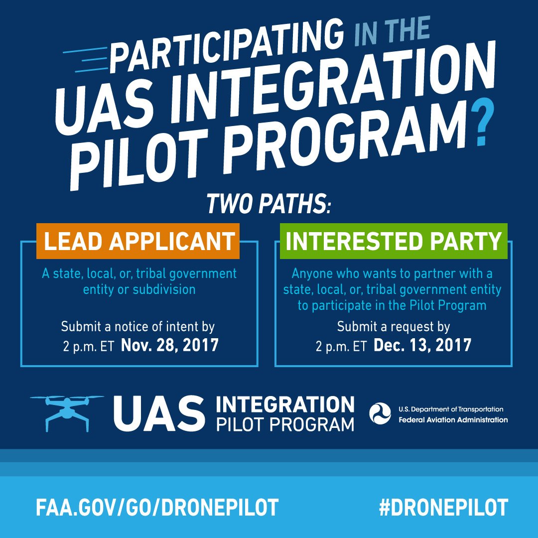 FAANews's tweet photo. 4 days left to sign up to be a lead applicant in the new #DronePilot program. Deadline is November 28th, 2pm. https://t.co/z1gsykK7hu #FlySafe https://t.co/SWK99X3KbS