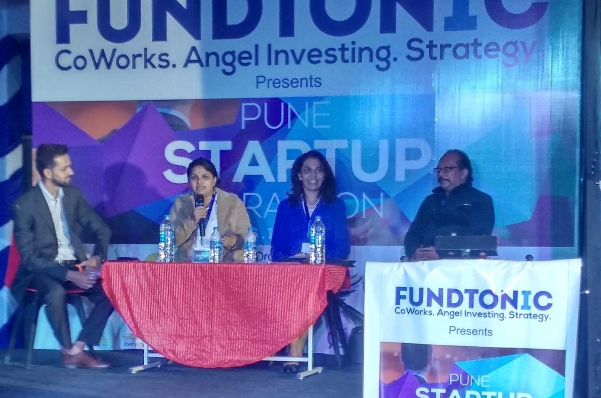 FundTonic's tweet photo. #PuneStartupMarathon Panel discussion on personal spectrum of an entrepreneur by Shubhalaxmi Archarya-Founder,Mind Elements,Nitin Parab-Author,strategist,Evangelist;Jignesh Jain - Startup Advisor ,YGEN and Dr.kuileit Uppaal-Founder and CEO,Krea. https://t.co/87FirsW1yN