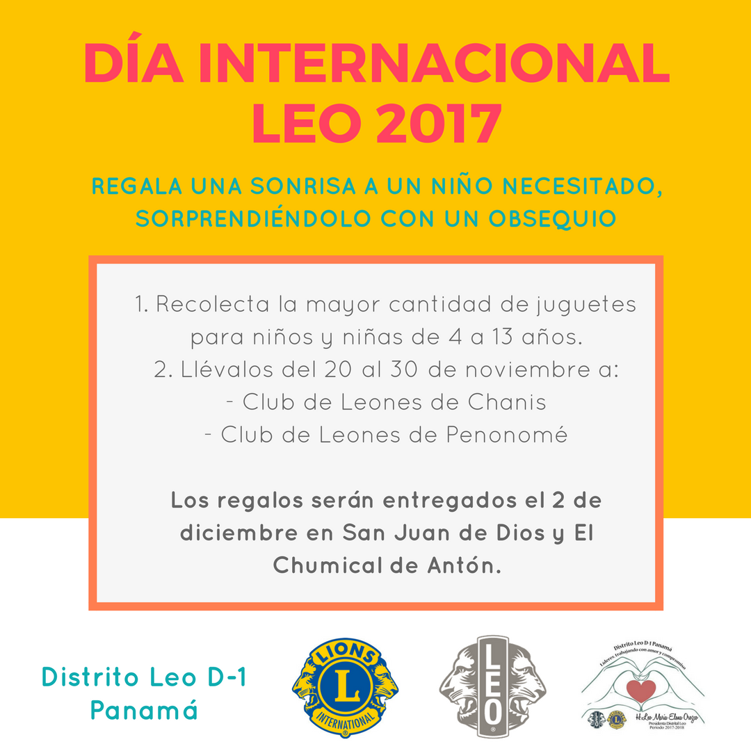 ClubesLeoD1's tweet photo. Se acerca el Día Internacional Leo y lo celebraremos compartiendo alegría con los niños de San Juan de Dios y el Chumical de Antón. Haz tu donación de juguetes y estarás cooperando con esta linda actividad. https://t.co/A6EnmVU0Ul