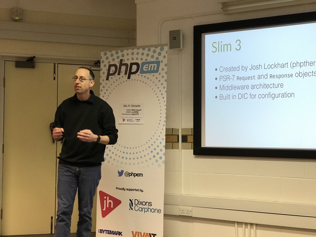 phpcodemonkey's tweet image. Listening to @akrabat talk #slim3 #phpem17