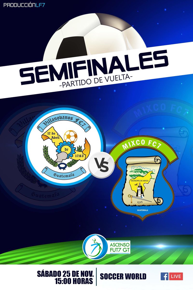 LigaFut7GT's tweet photo. Hoy se conocerán a los finalistas del primer torneo de la Liga de Ascenso Fut7 GT:
3PM en Soccer World
#Villanovanos vrs #Mixco 
IDA 2-4

6PM en EscolaGTFraijanes
#Elite vrs #MagicalMan
IDA 0-3 https://t.co/m4n0hHrvHH