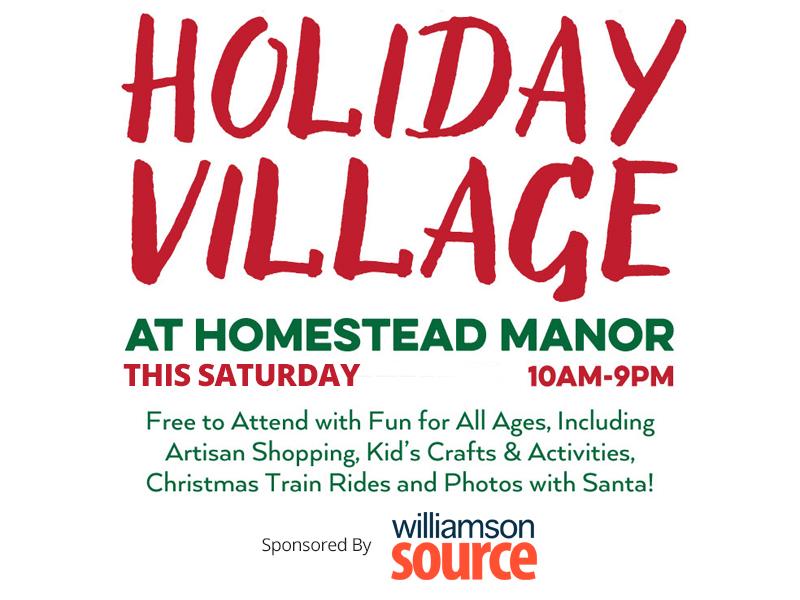 williamsonsrc's tweet image. Please join us for all things merry + bright at the third-annual Holiday Village at Homestead Manor today from 10a-9p. PLUS, SANTA IS COMING! Have your photo taken with Santa for $25 between 1-3p + 5-7p. goo.gl/Ehh41J