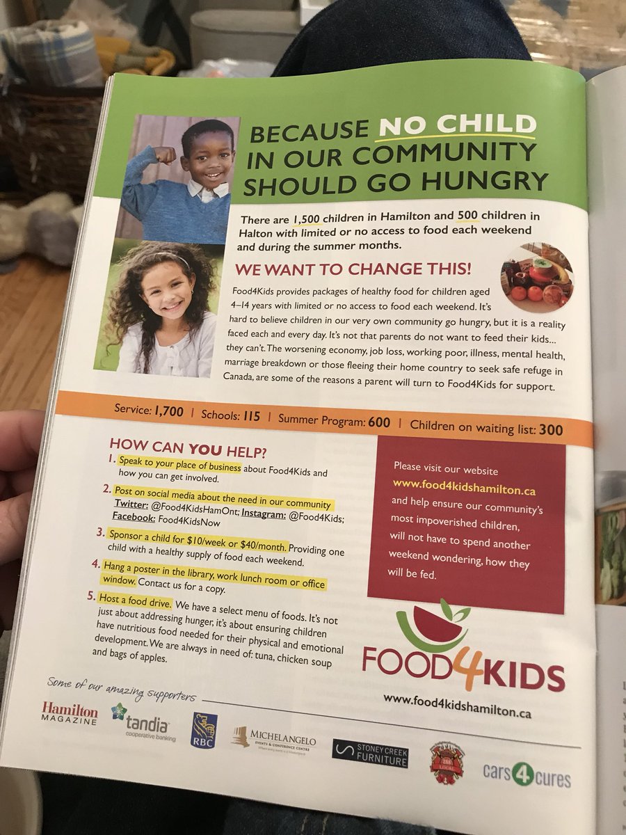 Ryan Strang, APR (@ryanstrang) on Twitter photo All of the information you need to support one of the finest organizations (<a href="/Food4KidsHamOnt/">Food4Kids Hamilton</a>) in #HamOnt.
During the holidays—and all year long—think about how you can help children with limited access to food each weekend. All of the information you need to support one of the finest organizations (<a href="/Food4KidsHamOnt/">Food4Kids Hamilton</a>) in #HamOnt.
During the holidays—and all year long—think about how you can help children with limited access to food each weekend.