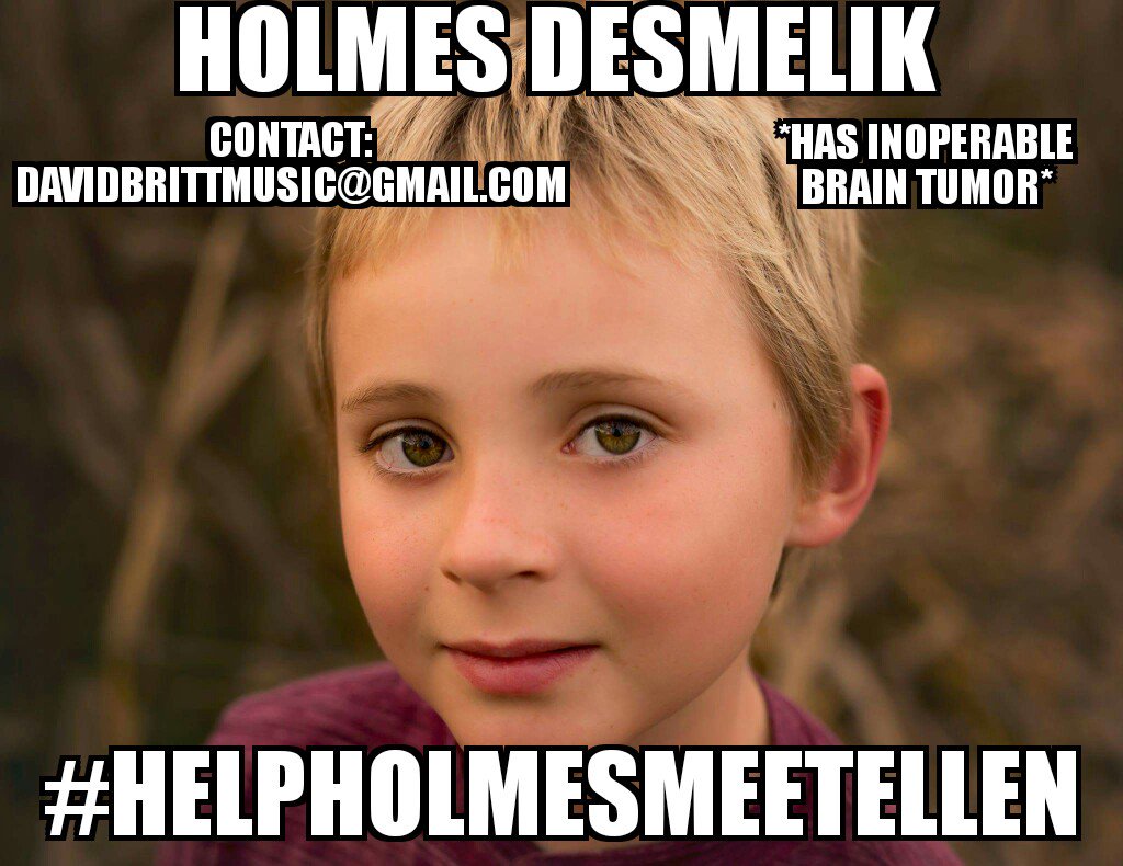 davidbritt's tweet photo. Friends please RT this for me. This is my close friend's son. He has an inoperable brain tumor. I'm trying to help him meet @TheEllenShow . Thanks yall! Please use this 
hash-tag , #HelpHolmesMeetEllen ! https://t.co/L7MNrzT7ac