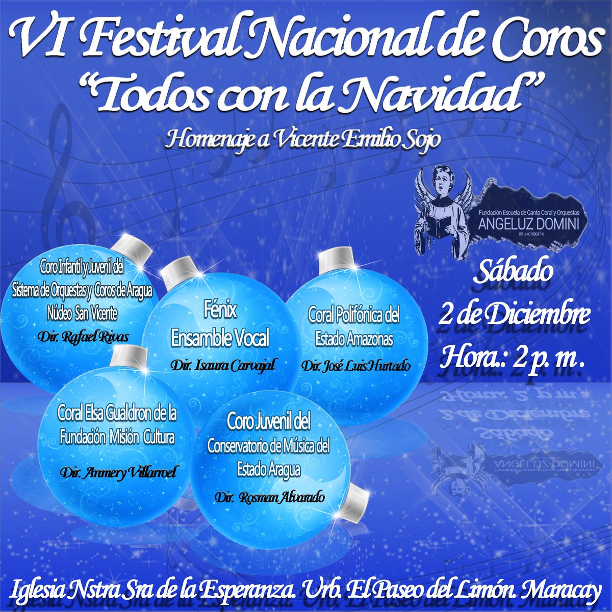 AngeluzDominiCC's tweet photo. Seguimos el #02Dic a las 2pm con  los Coros del Sistema de Orqsts Núcleo San Vicente #CIJSV, el Coro Juv. del Conservatorio de Música de #Aragua, la Coral Elsa Gualdrón de la Fundación @MisionCulturaVe , Fenix Ensamble Vocal y la Polifónica de Amazonas https://t.co/xYOZbst2i2