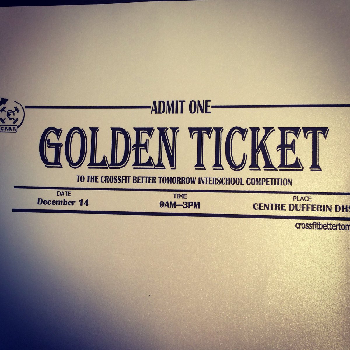 CFBT2016's tweet photo. Have you been hustling? 🏋🏻‍♂️🏃🏻‍♀️ Golden Tickets to CDDHS 2017 Interschool Fitness Competition are ready to go 😱😱 We got Dufferin’s superheroes to joins us this year 💪@ShelburnePolice @bradlemaich @onevoiceoneteam @cforangeville @bearphysed https://t.co/qhzuUIZQgv