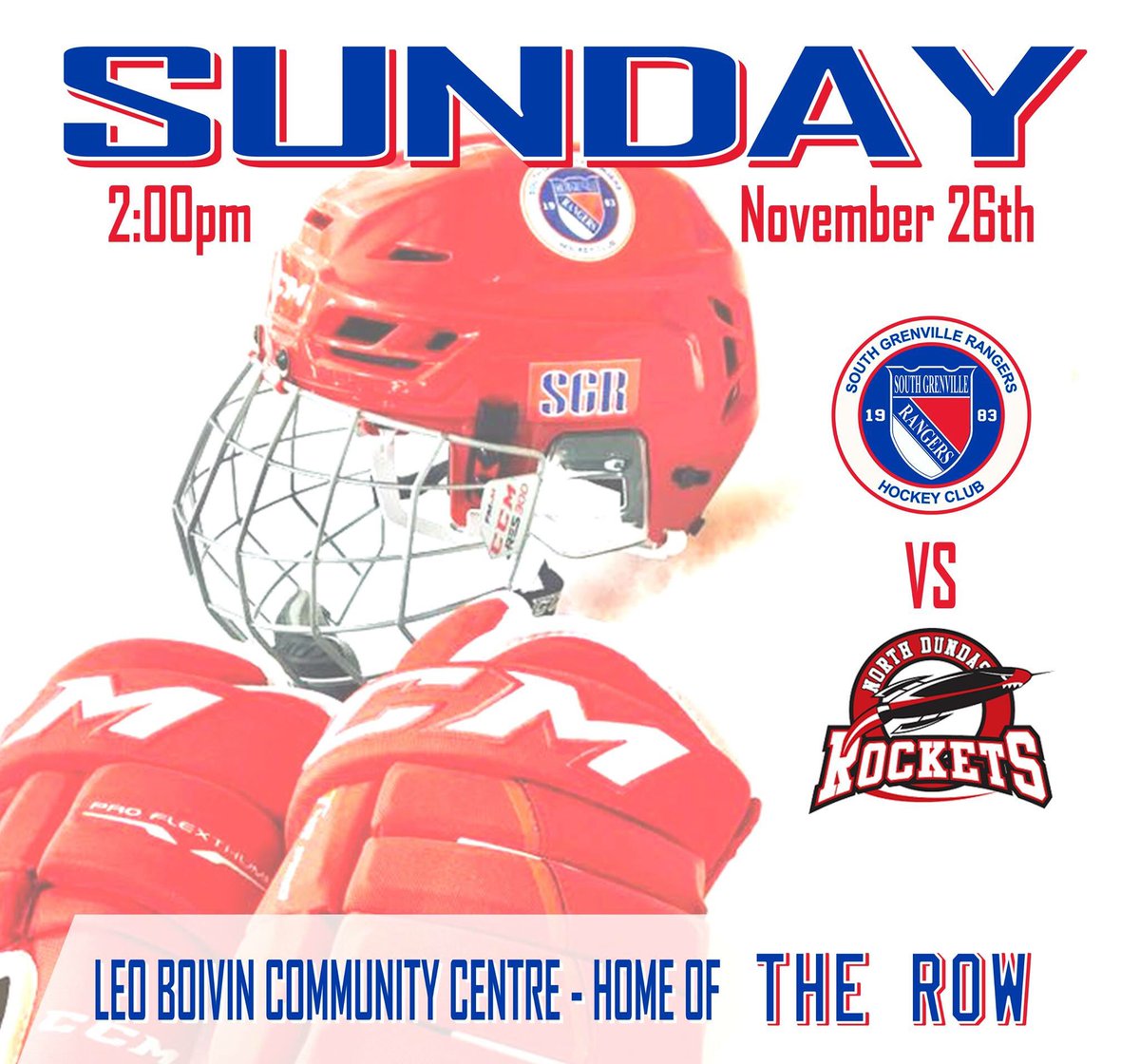 SGRhockey's tweet photo. Join The ROW for Caesar Sunday at The LEO. Your SG Rangers are taking on the North Dundas Rockets at 2pm. #SGRhockey #TheLEO #TheROW https://t.co/3YjMTSFyUu