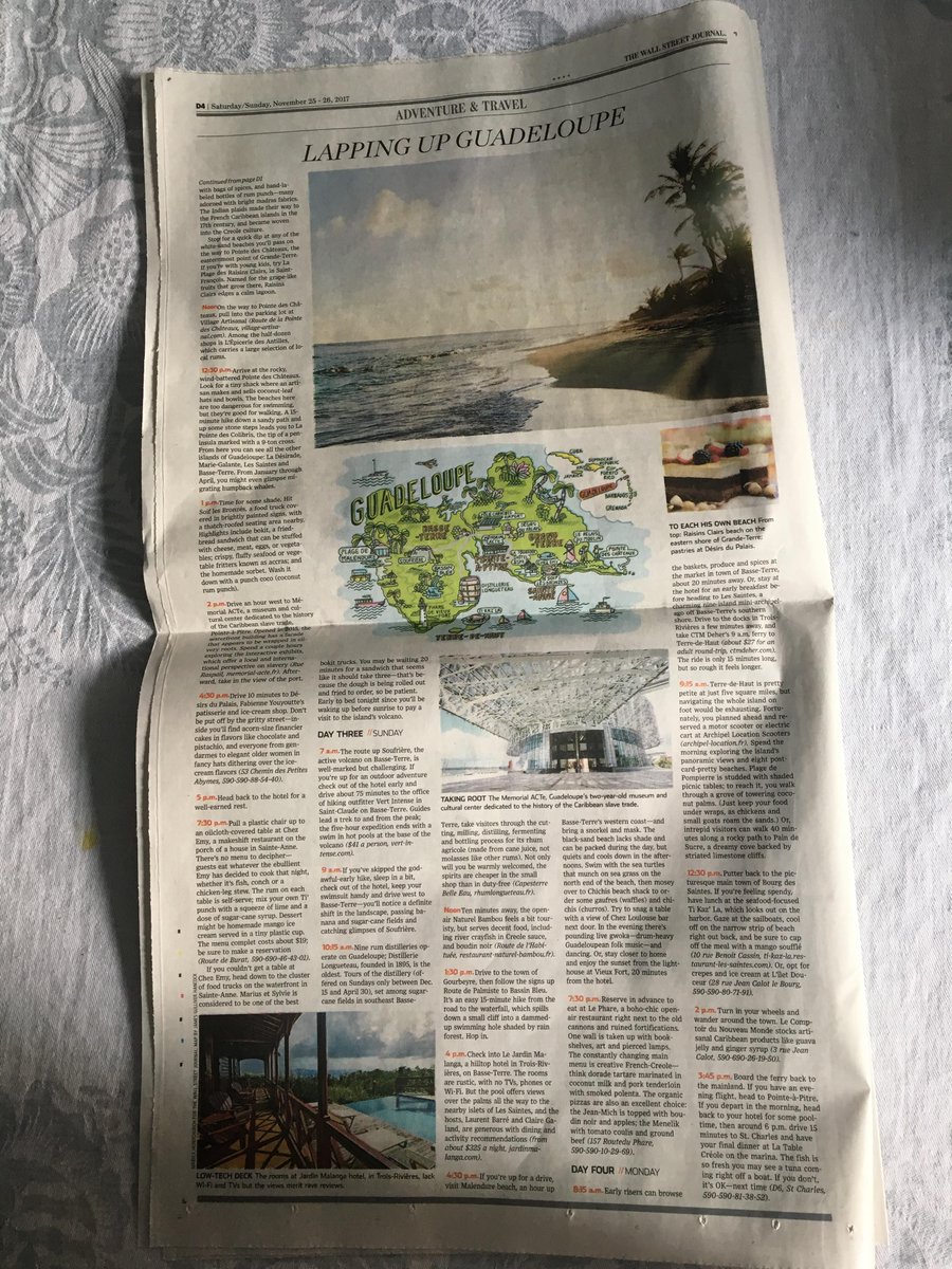 La Guadeloupe fait trés fort ! une page entière dans le Wall Street Journal du Jour !