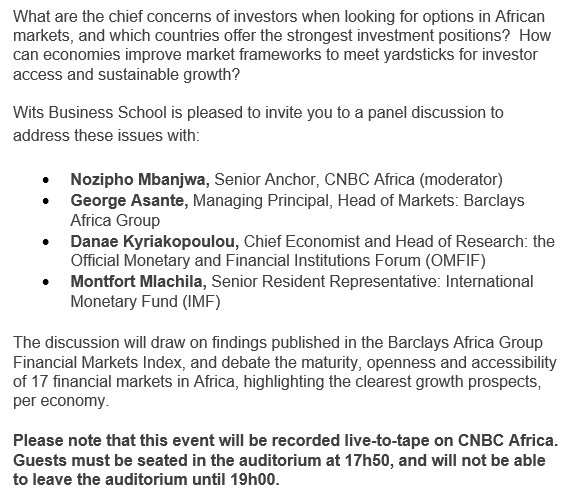 DKyriakopoulou's tweet photo. Looking fw to discussing @BarclaysAfrica @OMFIF #AFMIndex research findings @witsbschool #witstalk w/ @Me_GeorgeAsante @therealnozi RSVP here: https://t.co/kZ6DFhYEZa https://t.co/UwZreaAvP4