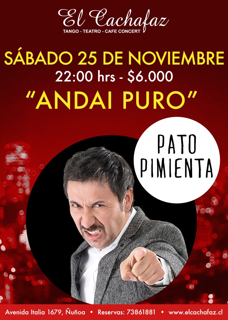Elcachafazcl's tweet image. HOY IMPERDIBLE!! #PatoPimienta en el Cachafaz!! Comprá tus entradas en atrapalo.cl/entradas/pato-…