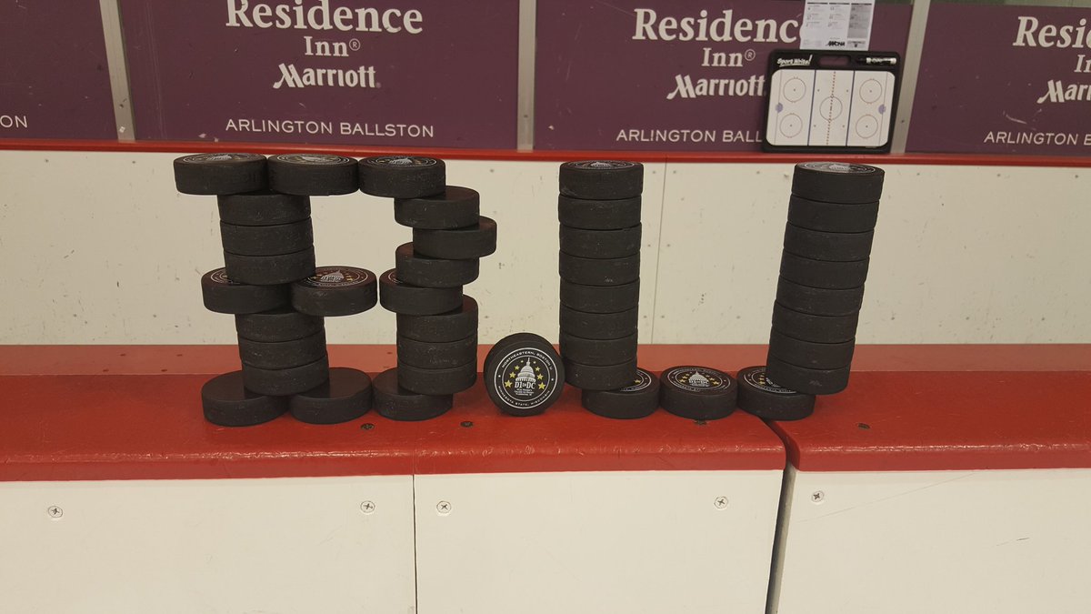 sportsannouncin's tweet photo. A great #puckstack by the equipment guys from @TerrierWHockey this weekend at #D1inDC. Making that B is not easy. Well done boys! https://t.co/aErU0JArvD