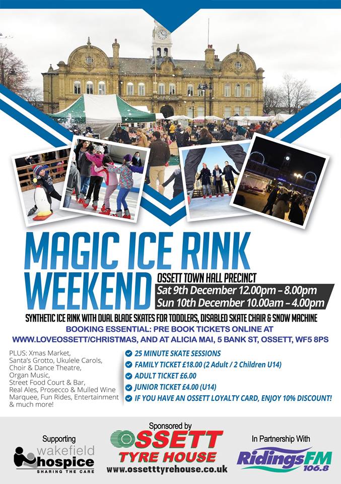 WfldHospice's tweet photo. Our fantastic supporters @LoveOssett have their Magic Ice Rink returning again in December on Saturday 9th &amp; Sunday 10th. All profits in aid of Wakefield Hospice.

Tickets can be bought online at https://t.co/ZmitXzuvD8 https://t.co/QWDKqRe60c