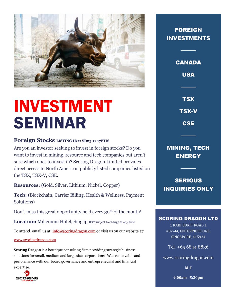 ScoringDragon's tweet photo. #Stocks #GOLD #Silver #Lithium #Tech #Nickel #Copper #Investors #Asia monthly investment seminars in Singapore held at the Millenium Hotel #Stock #Promotions https://t.co/Bk66sQuCbf