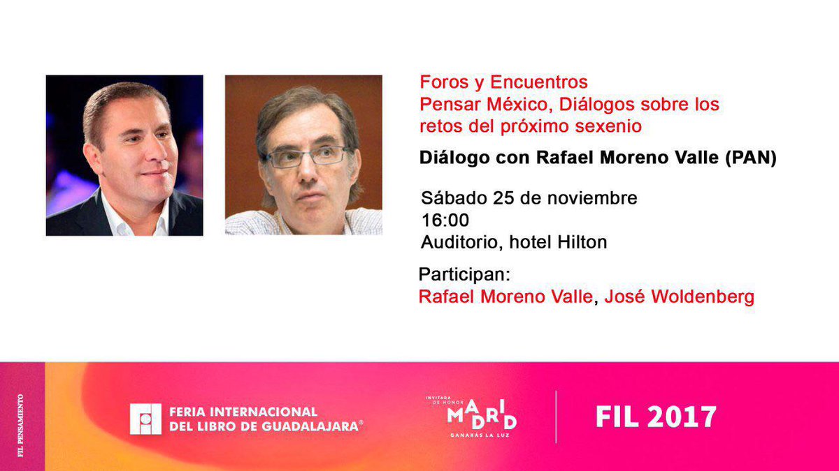 PGasque11's tweet photo. ¡No te pierdas “Diálogos sobre los retos del próximo sexenio” con @RafaMorenoValle y José Woldenberg! 

#RafaEnLaFIL📘 https://t.co/W43DF97c4R