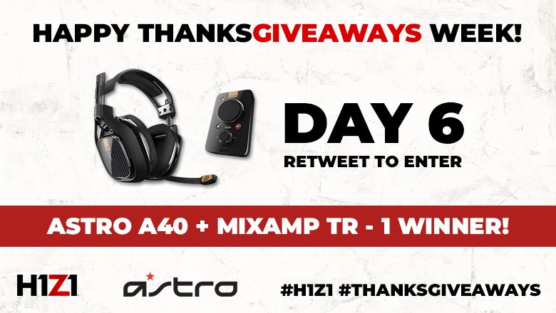 H1Z1's tweet photo. #H1Z1 #Thanksgiveaways Week keeps getting better - retweet for a chance to win an @ASTROGaming A40 + MixAmp TR! Full rules: https://t.co/lns0QOLW4m https://t.co/yrQayyJuDW