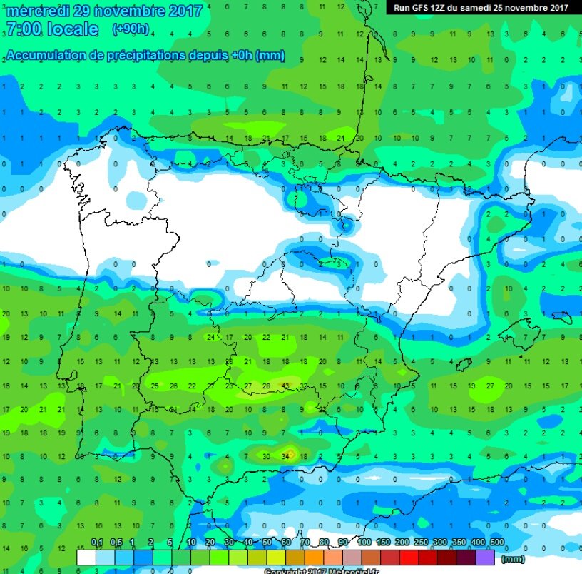 ¿Cambios a la vista? Parece que la situación atmosférica va a cambiar después de semanas de monotonía. Noviembre podría despedirse con lluvia. Seguiremos a la espera. Acumulado previsto por GFS hasta el miércoles