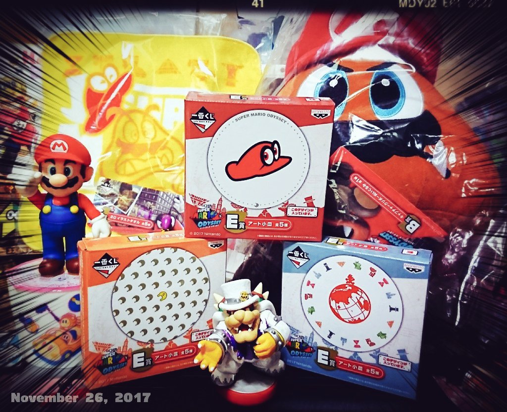近場のセブンイレブンでマリオオデッセイ一番くじを5回引いてきました!一番欲しかったラバストとバッグは当たらなかったけれど、B賞のキャプチャークリボーぬいぐるみが当たりました!タオルは普段使えるし、小皿はお寿司食べる時とかに使う!! 
