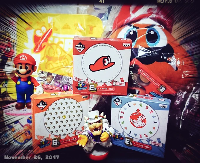 近場のセブンイレブンでマリオオデッセイ一番くじを5回引いてきました!一番欲しかったラバストとバッグは当たらなかったけれど、B賞のキャプチャークリボーぬいぐるみが当たりました!タオルは普段使えるし、小皿はお寿司食べる時とかに使う!! 