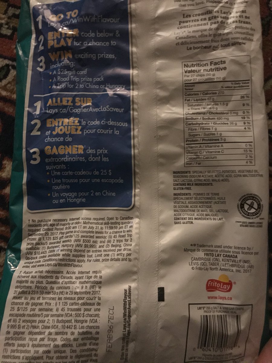 darksky86's tweet photo. Nice contest @LaysCanada just bought this yesterday contest expired sept 29 almost 2 months https://t.co/P8u4KH3zBA