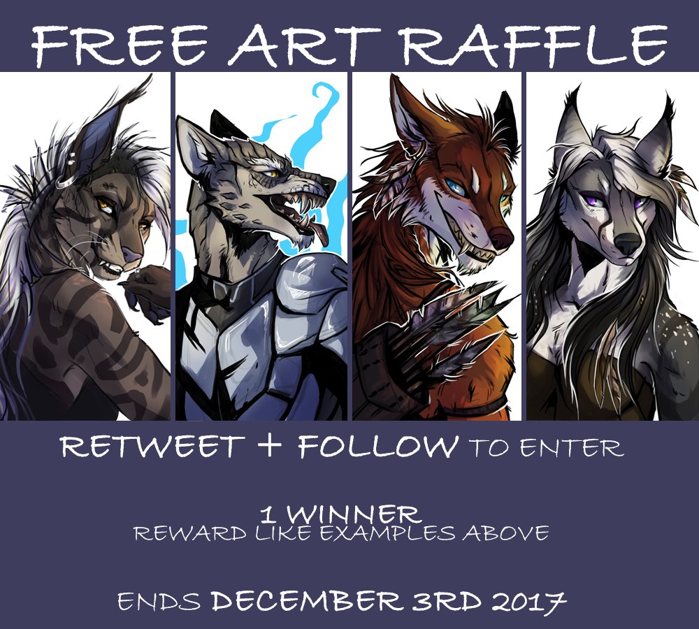 tatiilange's tweet photo. Time for another...

~ FREE ART RAFFLE ~

FOLLOW + RETWEET to enter! New followers welcome!

.: Read more below :.

#raffle #artraffle #digitalart #furry #anthro #furryart https://t.co/g4hk8T1ErX