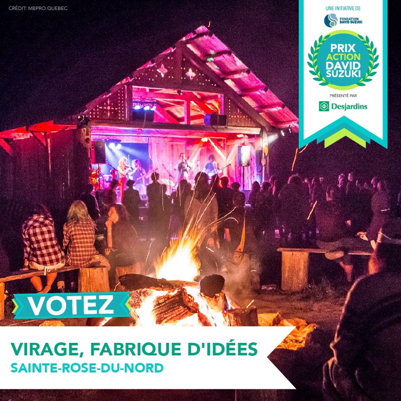 FondDavidSuzuki's tweet photo. Virage, fabrique d’idées : un #festival multidisciplinaire unique en Amérique du Nord pour accélérer la #transition socio-écologique ! Aidez-les à remporter le #PrixAction et 4000$ offerts par @DesjardinsCoop ! ➡️ https://t.co/RONKV3lEZQ https://t.co/nzdj8vmcme