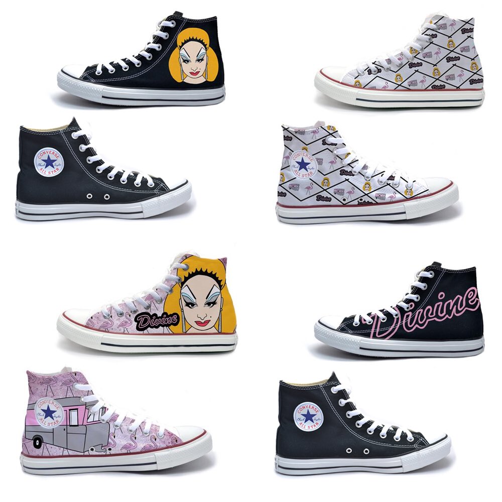 DivineOfficial's tweet photo. The perfect Christmas gift for that “Divine” someone. Divine Chuck Taylors now available at https://t.co/xIWJrzwVvh @TheAveLA #divine #chucktaylors #johnwaters #christmas https://t.co/dBqM2aAFhE